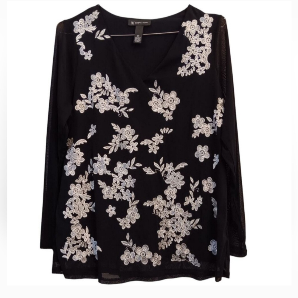 INC International Concepts Black Floral Women's Top